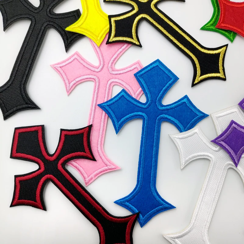 20 Colors to select Popular 10 pcs Cross Embroidered Patches Iron On Sew On  Motif Applique Hat Bag Shoe Decor Repair Accessory