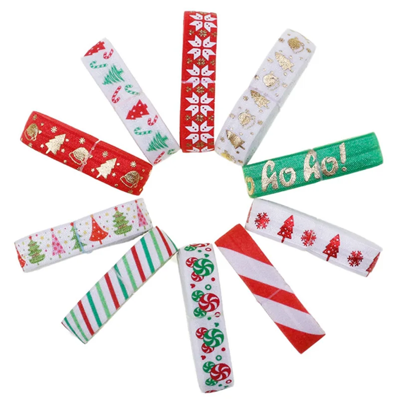 

20Yards 5/8'' 15mm Christmas Halloween Pumpkin Fourth of July Printed FOE Fold Over Elastic Ribbon For Headwear DIY Hair Tie