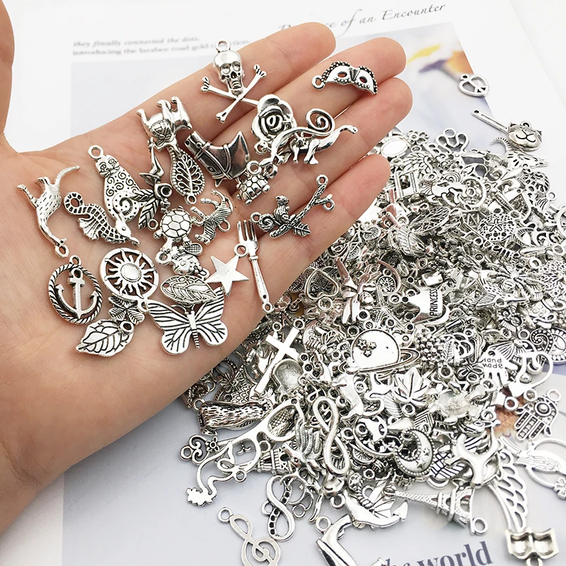 300pcs/Lot Zinc Alloy Tibetan Silver Mix Charms Animal Pendant for DIYNecklace Bracelet Vintage Jewelry Making Craft Accessories