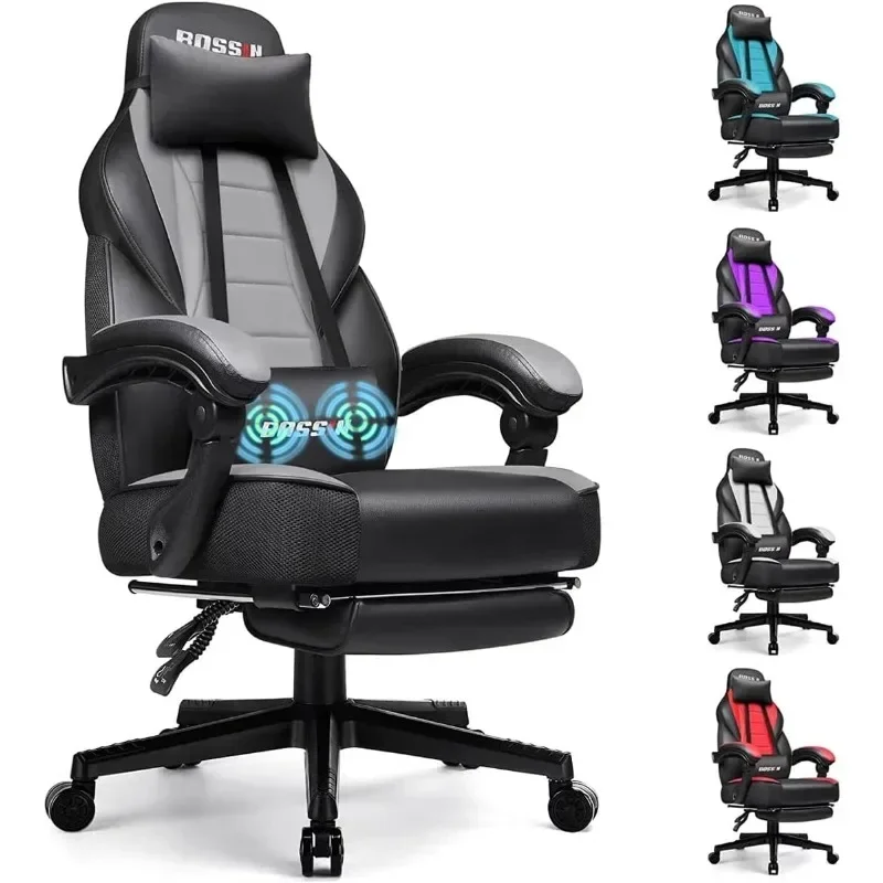 

Игровой стул BOSSIN с массажем, эргономичный сверхпрочный дизайн с подставкой для ног и поддержкой поясницы