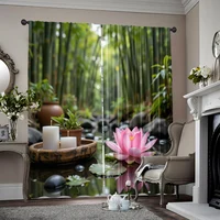 2pcs, spring summer Curtains Tranquility Meditation Light Filtering Sheer Curtains Versatile Durable Polyester Decorations For 1