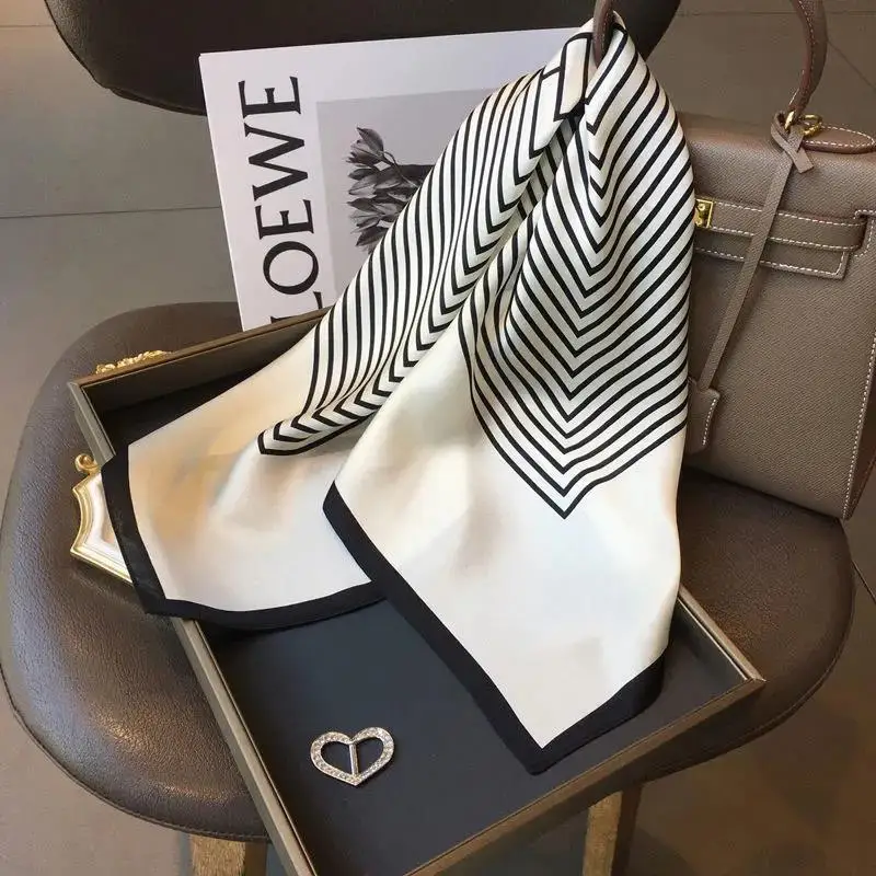 Latest Design lady Silk Satin Scarf Women Handkerchief stripe Printed Female Square Head Bandana Small Neck Muffler Hijab