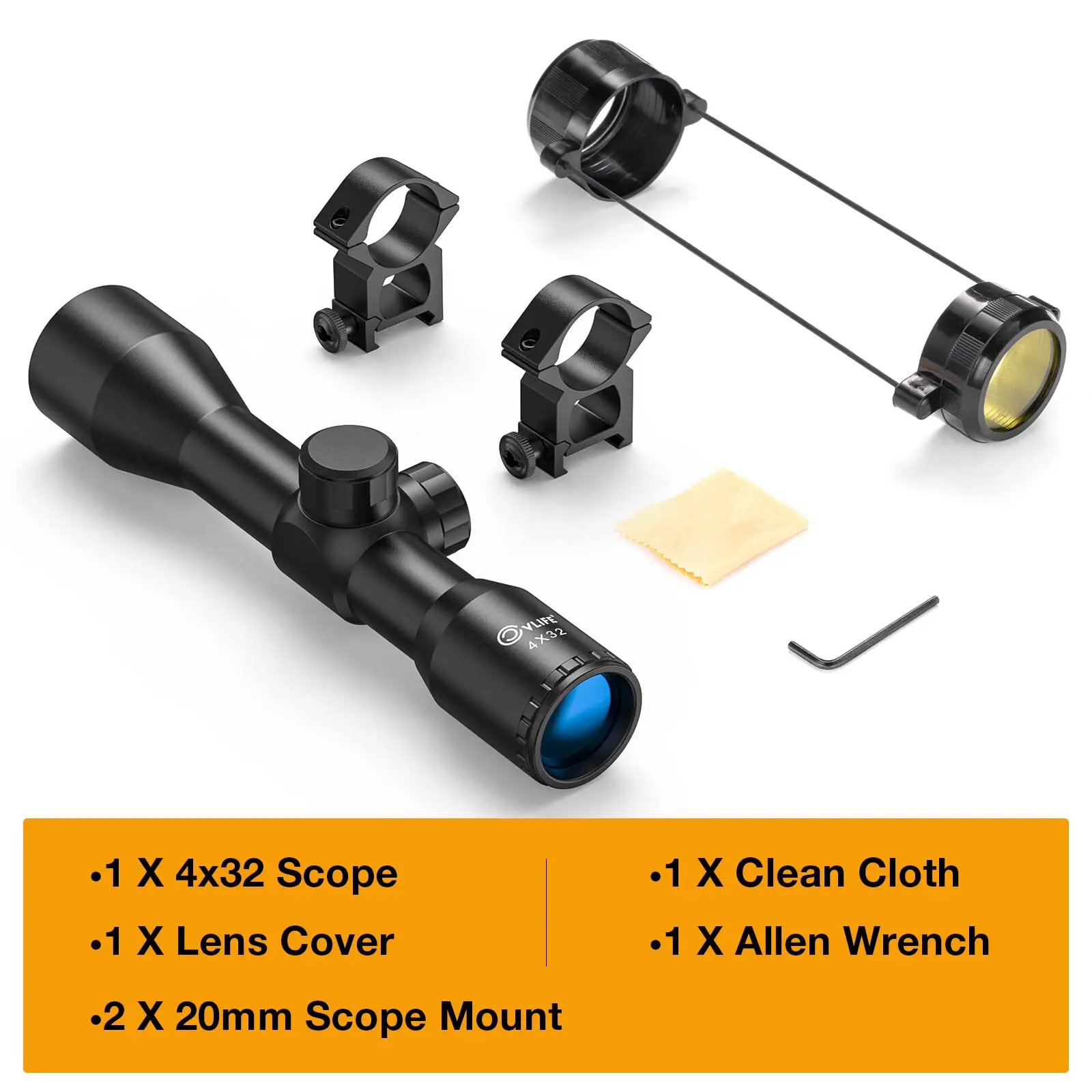 Rifle Scope MidTen 4x32 Compact Crosshair Optics with 20mm Free Mounts Telescope Rail