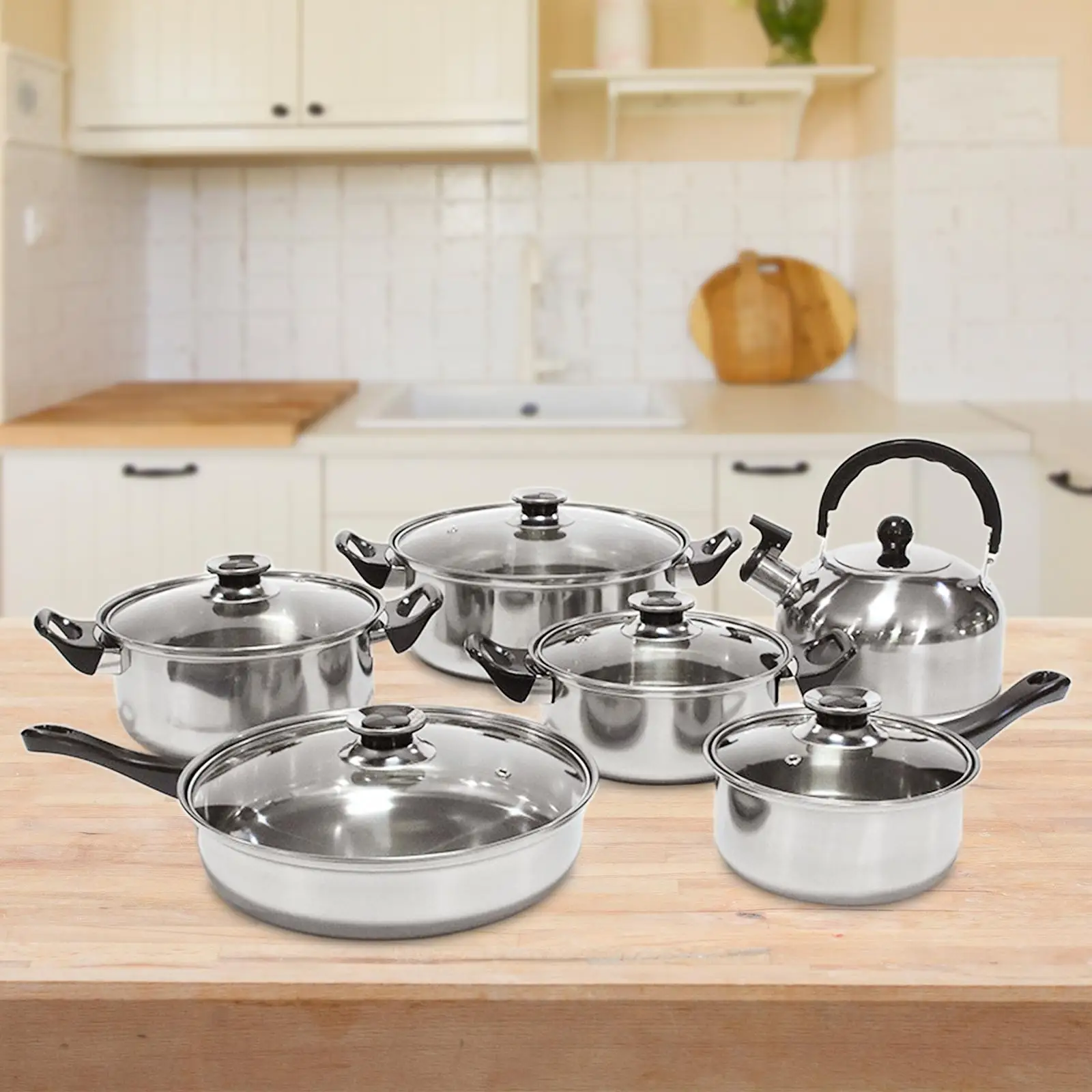 Premium Stainless Steel Cookware Set with Tempered Glass Lid for Home Kitchen