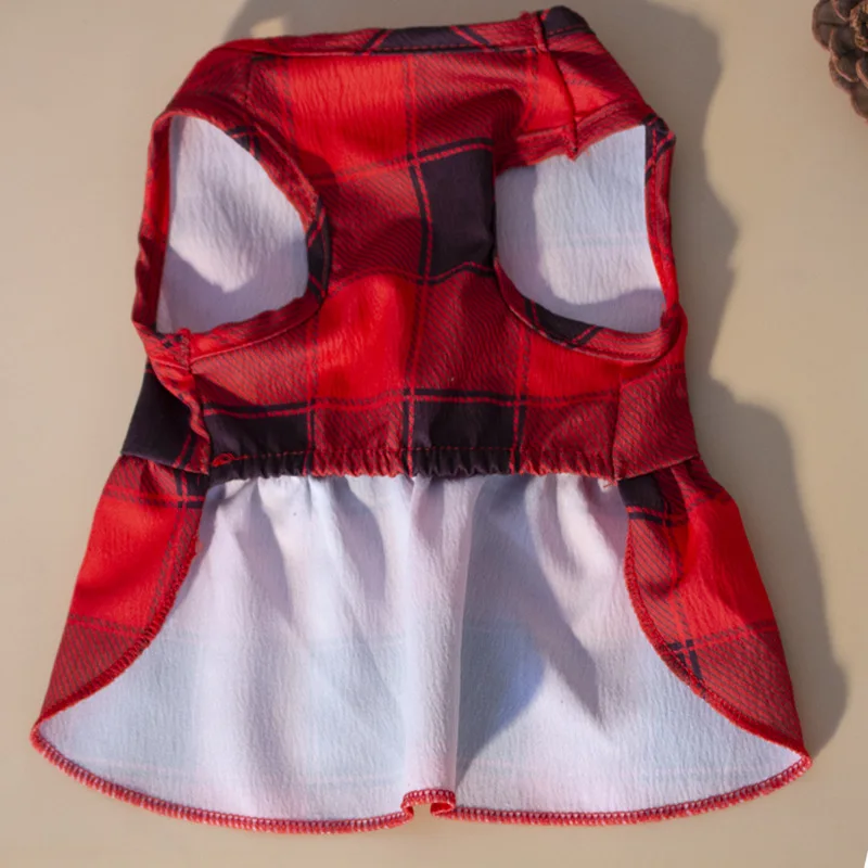 Plaid Print Big Bow Skirt Summer Dog Beach Princess Dress Pet Clothes for Small Medium Dogs Dog Clothes Holiday Dress Up