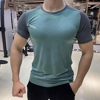 Camicia da corsa da uomo a maniche corte Sport da jogging all'aperto Top da palestra Allenamento a vestibilità asciutta T-shirt elastica estiva in seta di ghiaccio