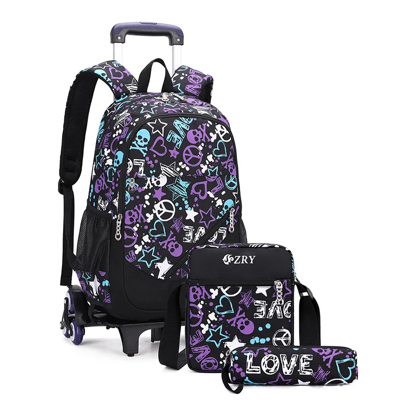 

3pecs/set Wheel School Backpack Large-Capacity Orthopedic Schoolbag For Boys Girls Laptop Backpacks Teenage Nylon School Bags