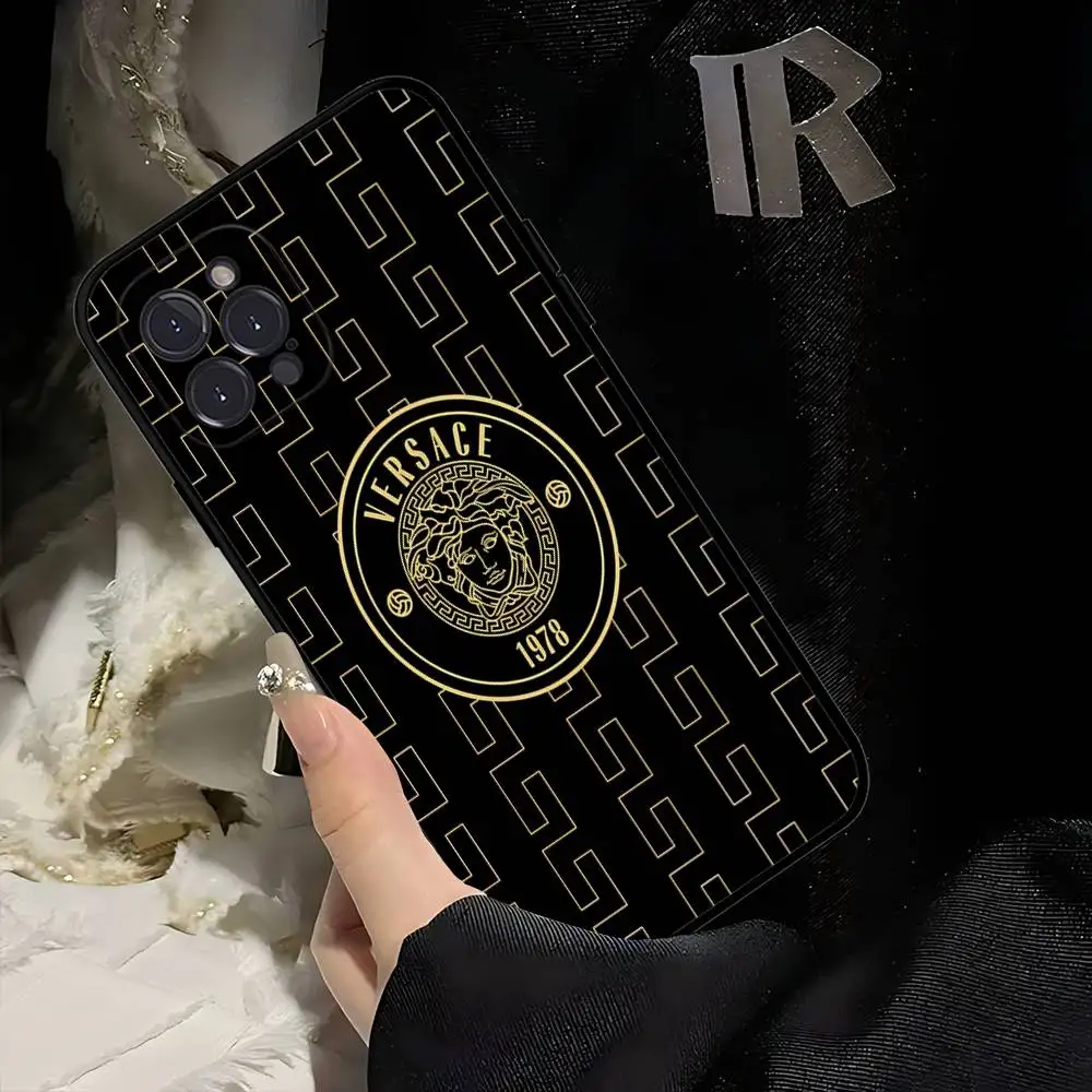 Luxury V-Versace Designer Silicone Phone Case - Black Cover