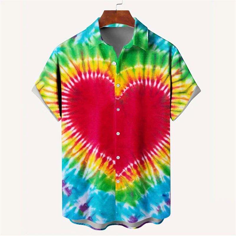 thumbnail image 1 of Nueva camisa de moda para hombre con estampado 3D, de verano, de manga corta, con una sola fila de botones, holgada, de gran tamaño, con estampado de corazón amoroso, tendencia, camisas unisex, 1 of 4