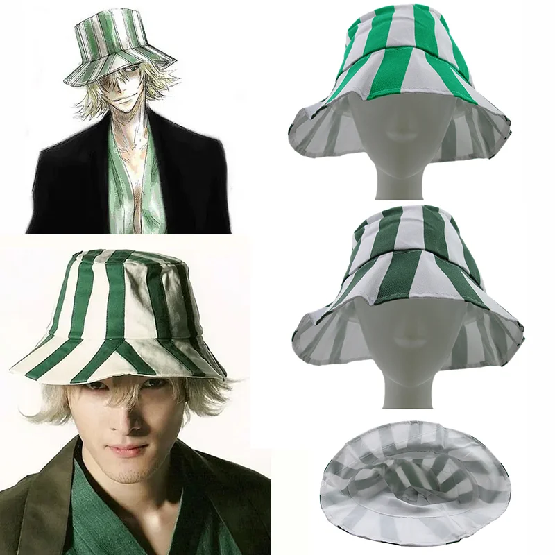 GreenWhiteStripesBucketHatAnimeBleachCosplayUraharaKisukeHats