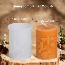 3D Honeycomb Pillar Candle Silicone Mold for DIY Embossed Bee & Flower Aromatherapy Crafts (Honeycomb Mold 6)