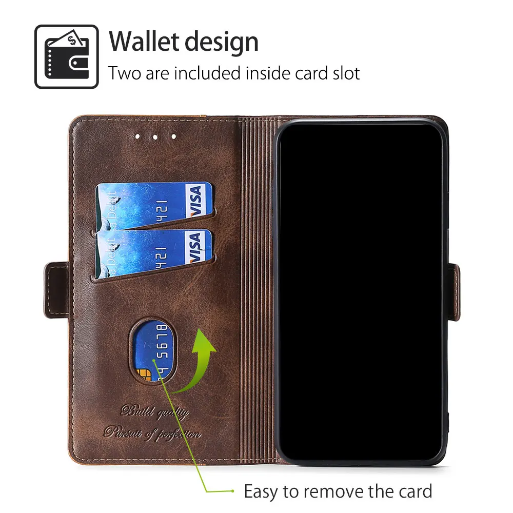 Dual-Tone Magnetic Buckle Leather Flip Card Stand Case - Shockproof Cover & Book Style