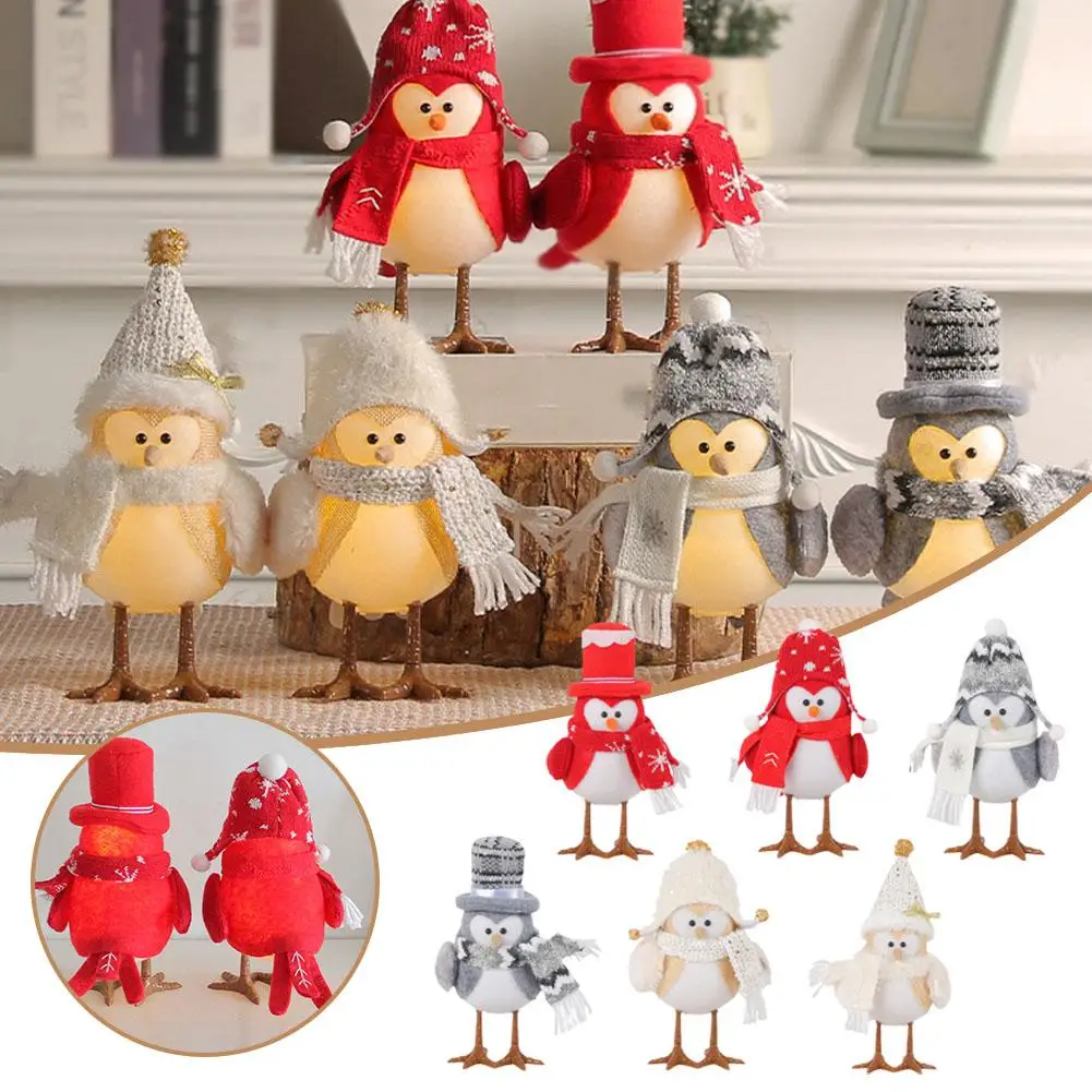 

Рождественская светящаяся птица, вязаный плюшевый шарф, головной убор, женский, Счастливого Рождества, украшение для дома, настольные товары, кукла X5H0