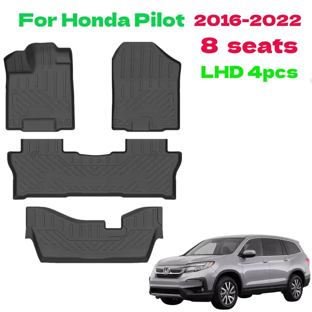 All Weather Floor Mats & Cargo Liner For Honda Pilot 2016-2022 - 8 Seater Set With Backrest Mat