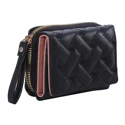 Elegant Embroidered PU Leather Tri - Fold Wallet with Multiple Card Slots and Coin Pocket (Black )