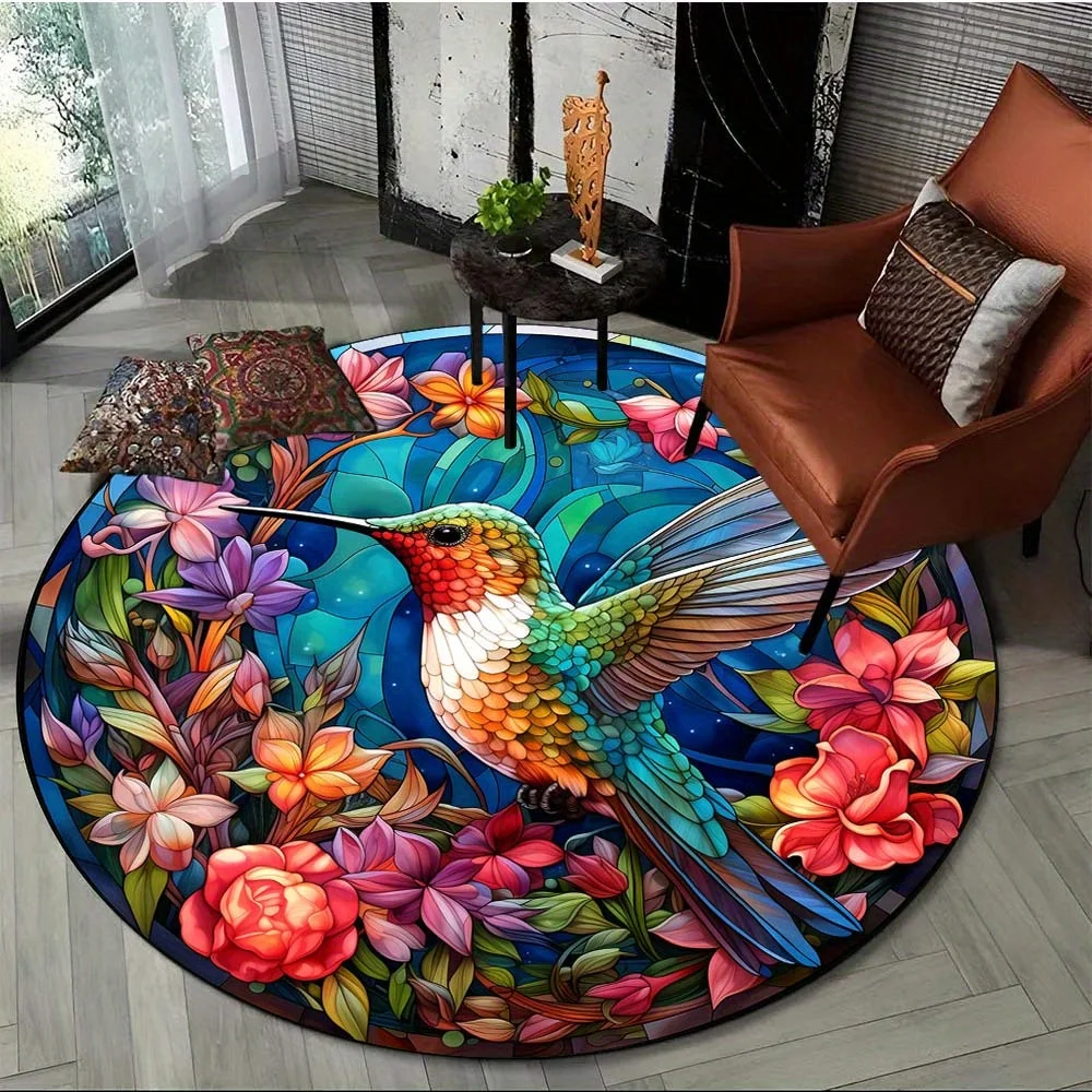 Humming Bird Printed Round Area Rugs Living Room Dining Room Non-slip Chair Mat Bedroom Bedside Foot Mat Home Carpets Decoration 2