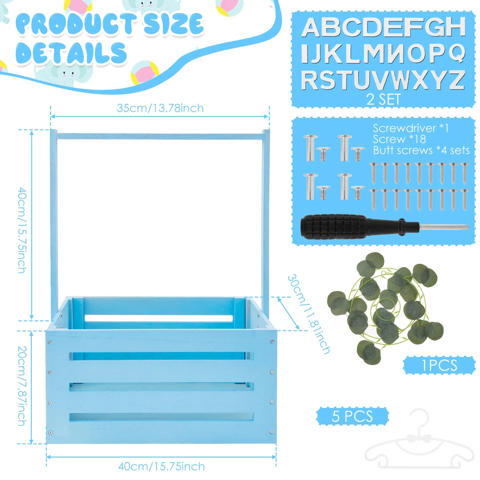 Wood Baby Shower Crate Closet Large Capacity Easy to Install Shower Party Basket with Handle Smooth Baby Clothes Rack for Babies 2