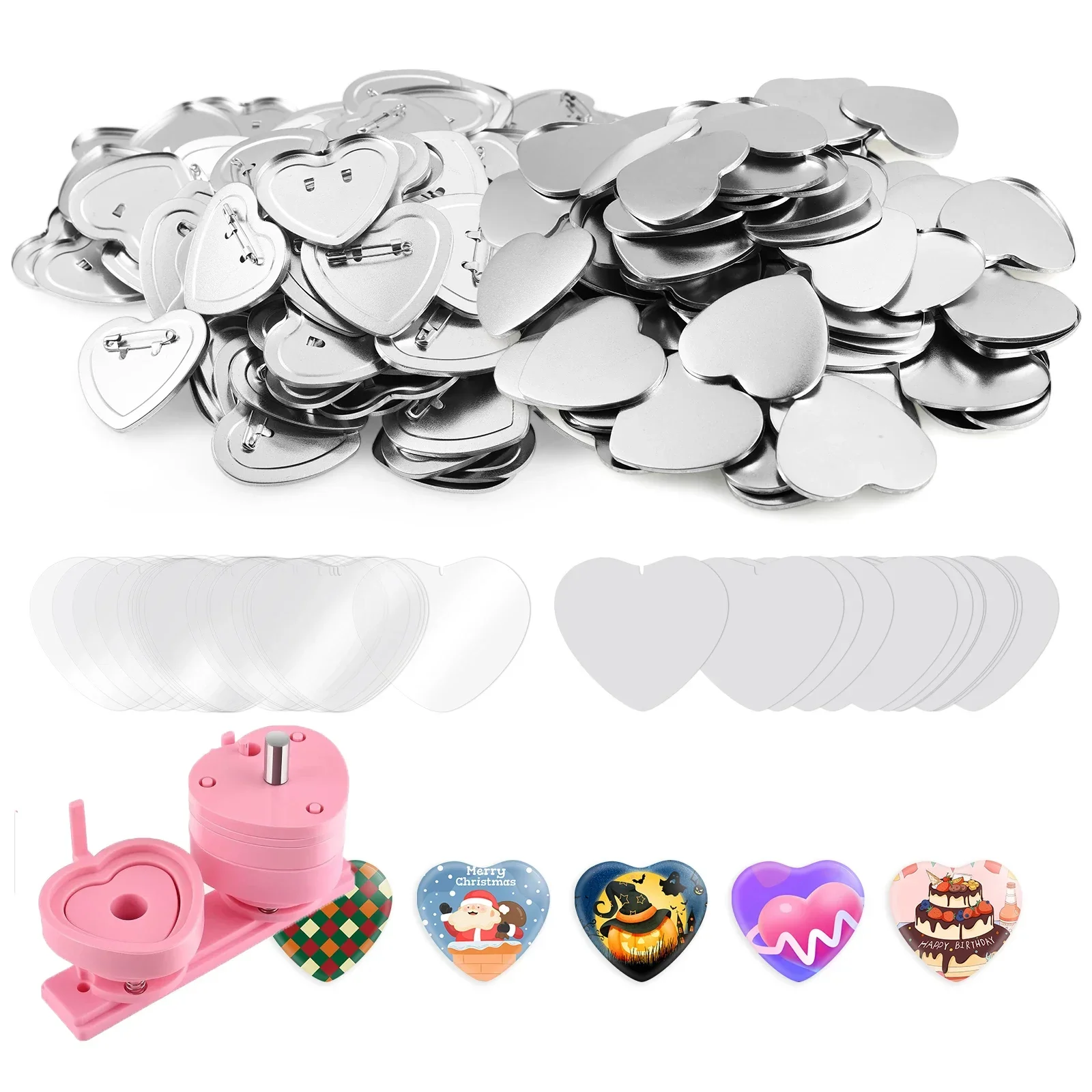 57x53mm Pink Green Badge Maker Machine Interchangeable Punching Die Mould Button Heart Shape Badge Badges Die DIY Birthday Gifts