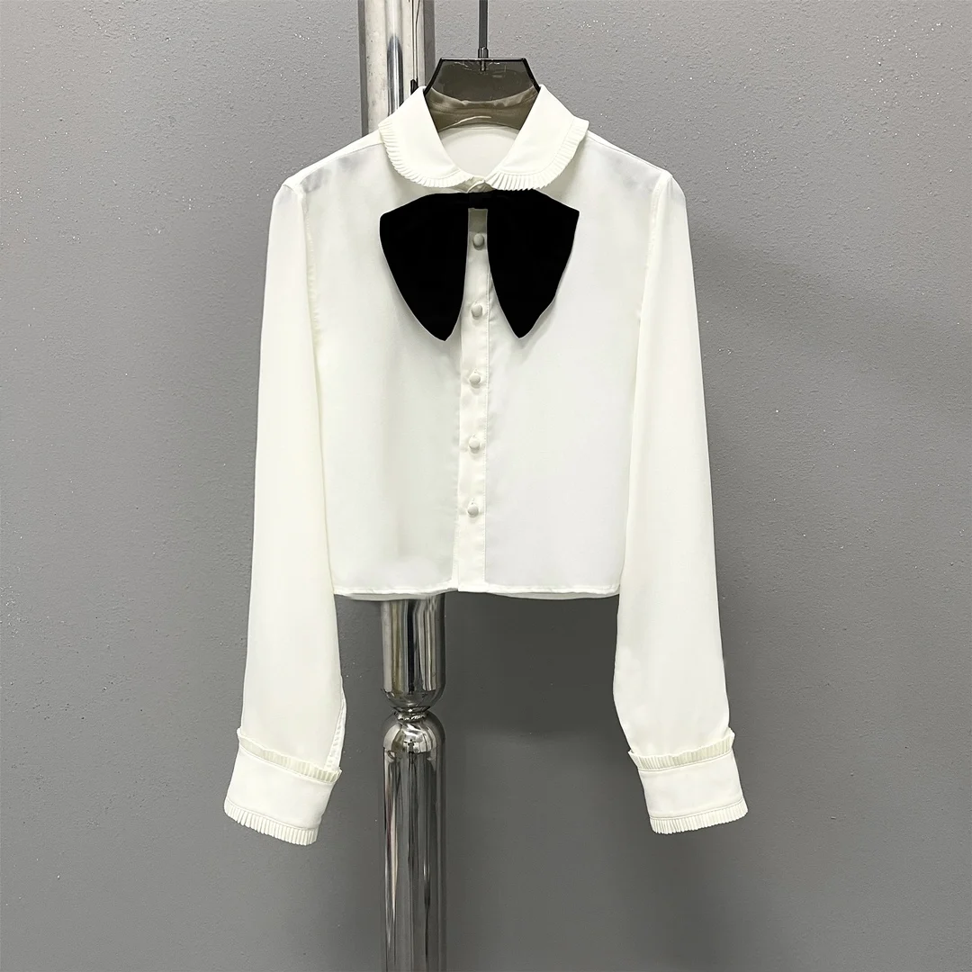 

Bow tie shirt lapel single-breasted design casual fashion versatile 2023 Summer New