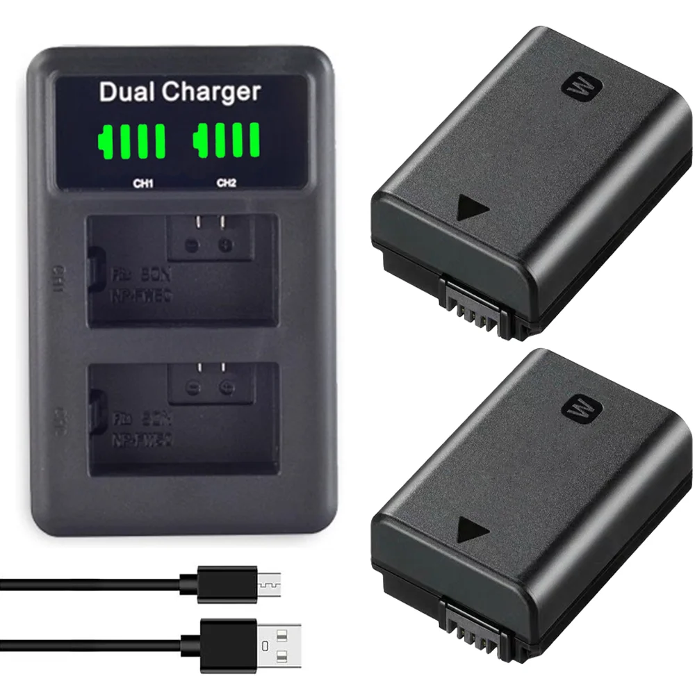 

4X 1080mAh NP-FW50 NP FW50 Battery + LED USB Dual Charger for Sony A6000 A6400 A6300 A6500 A7 A7II A7RII A7SII A7S A7S2 A7R