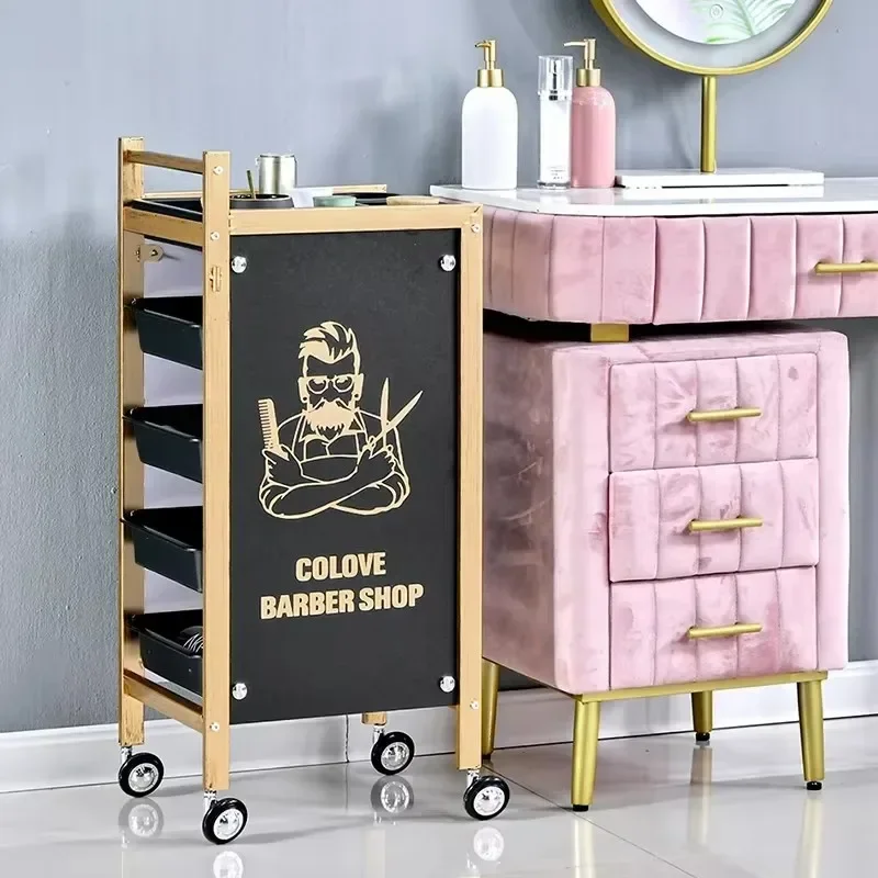 Multi Layer Storage Trolley Trolley Cosmetics Hair Extension Portable Cart Iron Auxiliary Salon Professional Aesthetic Carrello Parrucchiere Car Wheels