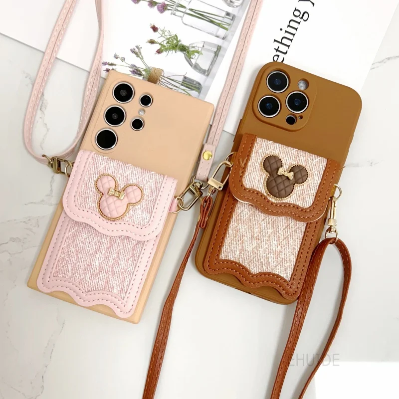 Adorable Crossbody Leather Wallet Case with Lanyard Strap and Cartoon Design