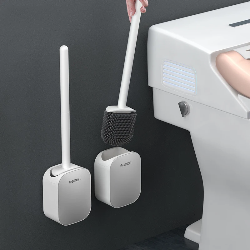 Silicone Toilet Brush Soft Bristle Wall-mounted Bathroom Toilet Brush Holder Set Clean Tool Durable ThermoPlastic Rubber