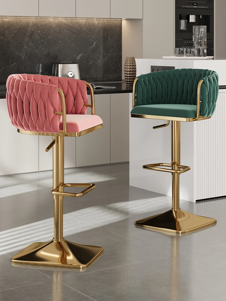 Bar Chairs Velvet Bar Chair Home Kitchen Cafe Lift Swivel Counter Stools Modern with Backrest Furniture