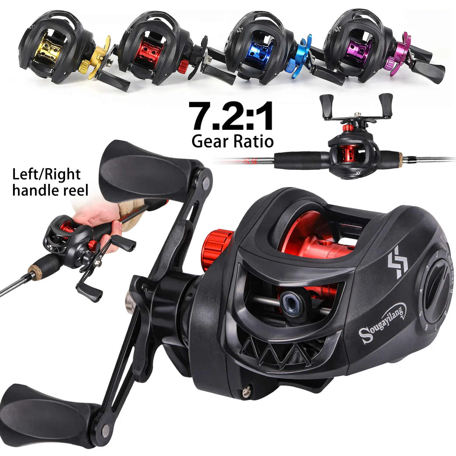 Baitcasting Fishing Reel Professional - 7.2:1 Gear Ratio, 6+1 Bearings,  22lb Drag For Bass, Catfish Moulinet Lancer Lourd