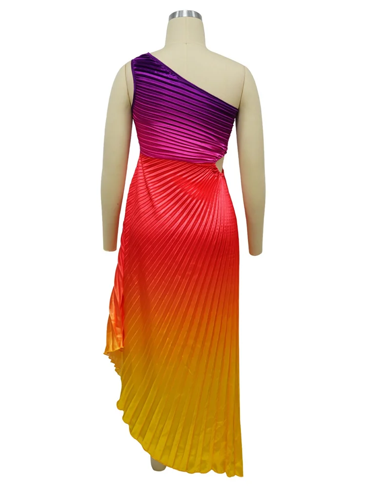 Wmstar Dress Women Wholesale Single Sleeve Elegant Printed  Pleated Hollow Out Maxi Dresses New Style Summer Dropshopping