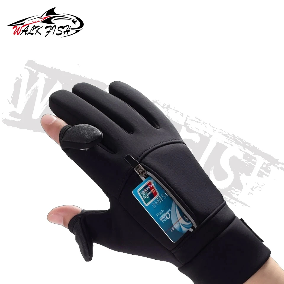 WALK FISH Fishing Gloves Warm Windproof Waterproof Touch Screen Anti Slip Outdoor Sport Running Exposed Fingers Gloves Unisex 3