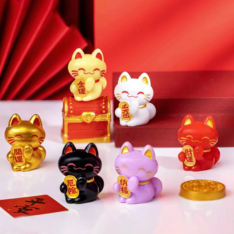 1pc Cute Cartoon Lucky Cat Exquisite Resin Ornament Small Gift Crafts Miniatures Figurines For Home Desktop Ornament