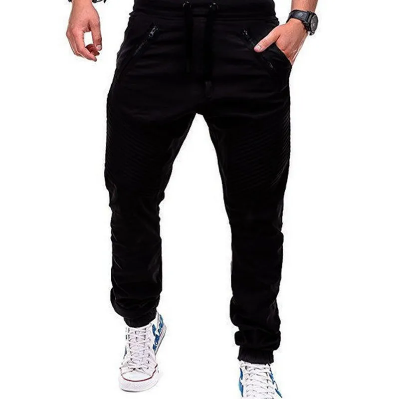 KPOP Fashion Style Harajuku Slim Fit Trousers Loose All Match Casual Sweat Pants Cotton Solid Pockets Zipper Tether Leggings