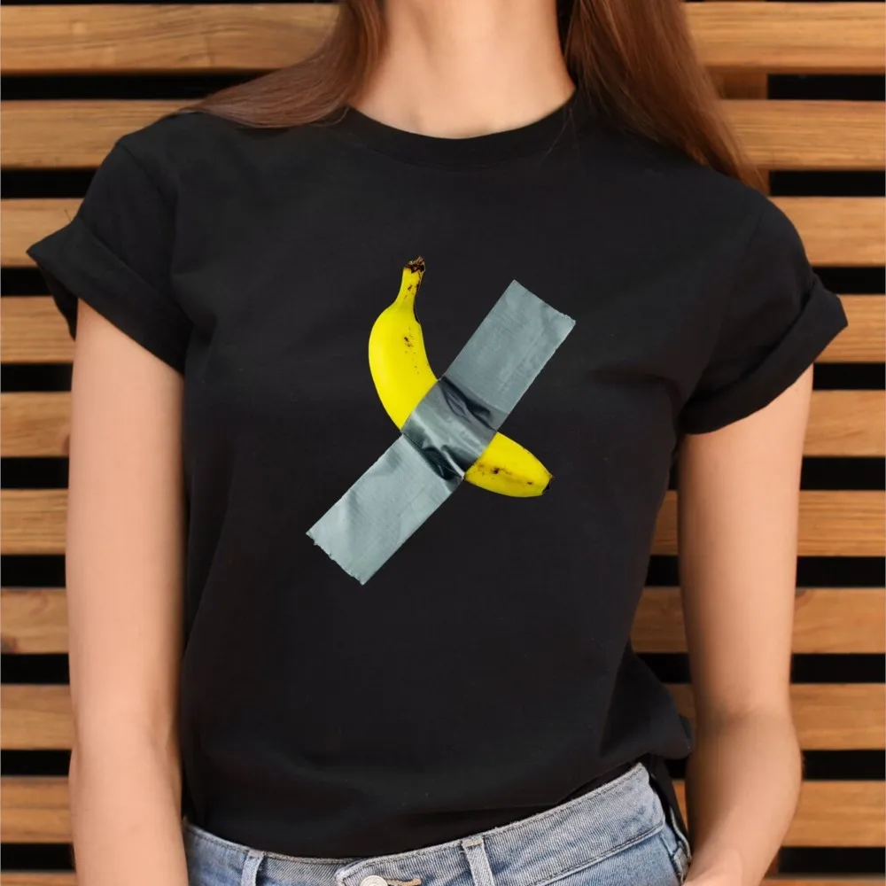 

Banana Duct Tape T-shirt Postmodern Art Tee Funny Shirt Gift Female Round Neck 100% Premium Cotton Tees&Tops