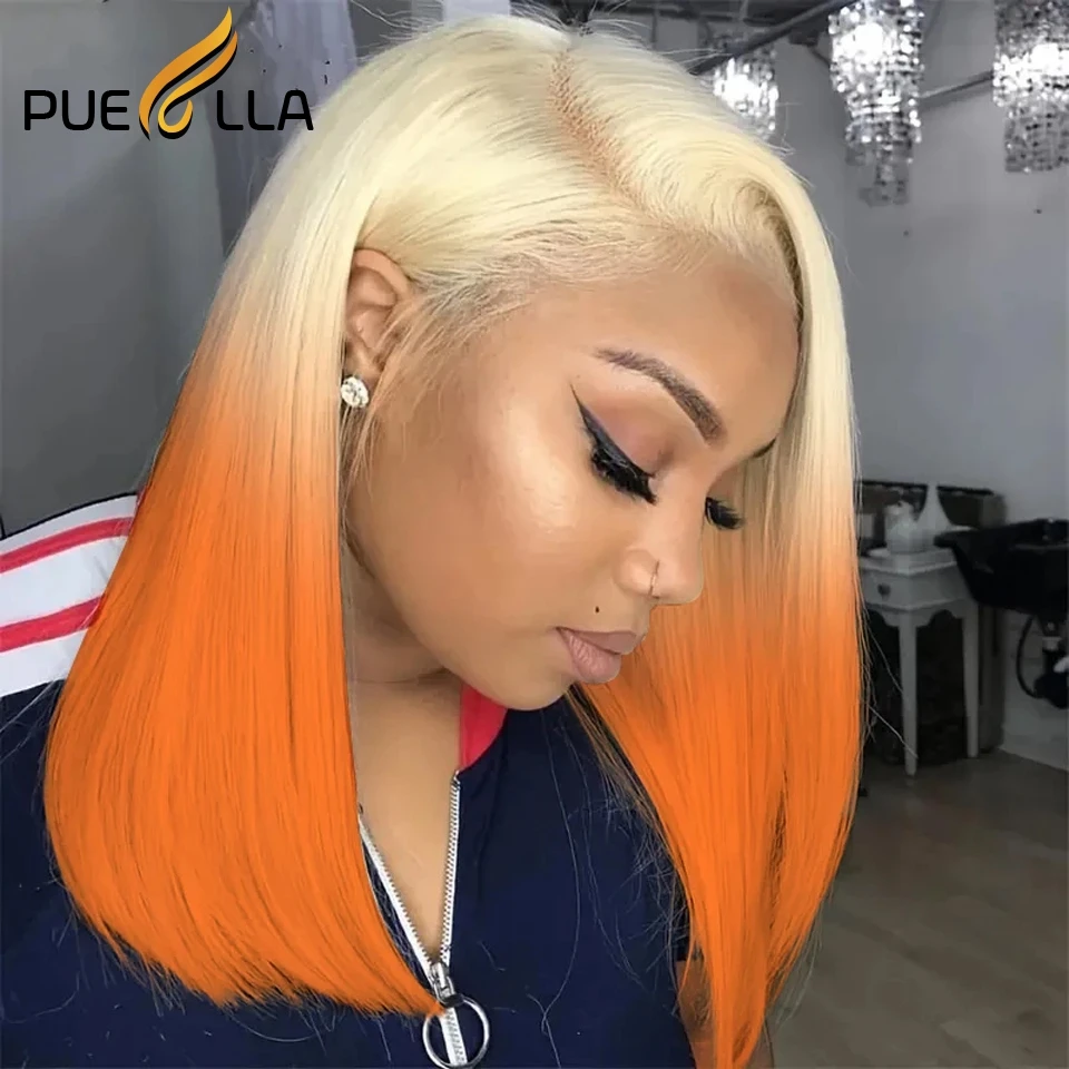 Short Straight 613 Lace Frontal Wig 13x6 Bob Ombre Orange Human Hair Wigs for Women 13x4 Transparent Virgin Lace Front Wig
