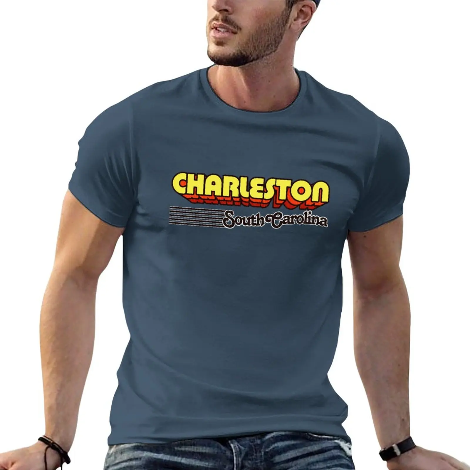 

Charleston, South Carolina Retro Stripes T-Shirt cute tops Tee shirt men clothes