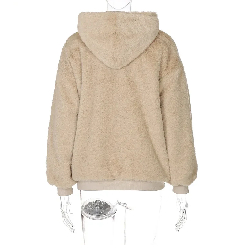 Winter Lamb Wool Loose Coat Fleece Sweater Zipper Hooded Long Thick Fluffy Warmth Wear Women's Hoodie Coat Jackets for Women