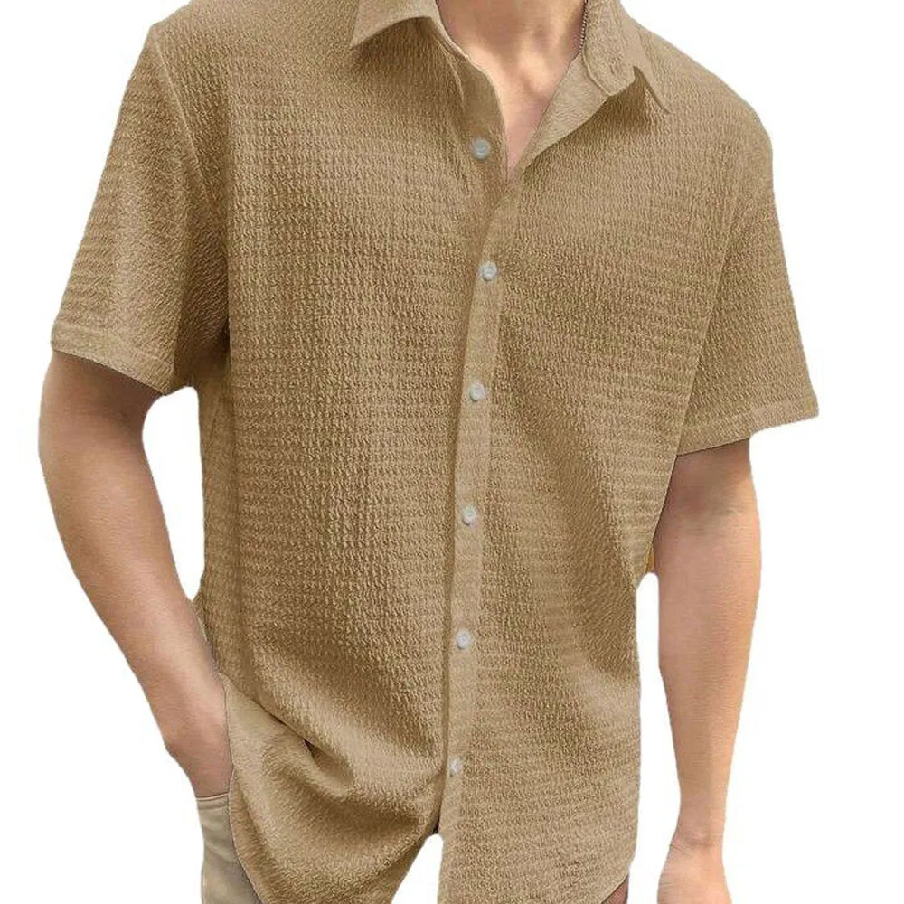 Mens Short Sleeve Button Blouse Shirts Summer Workwear