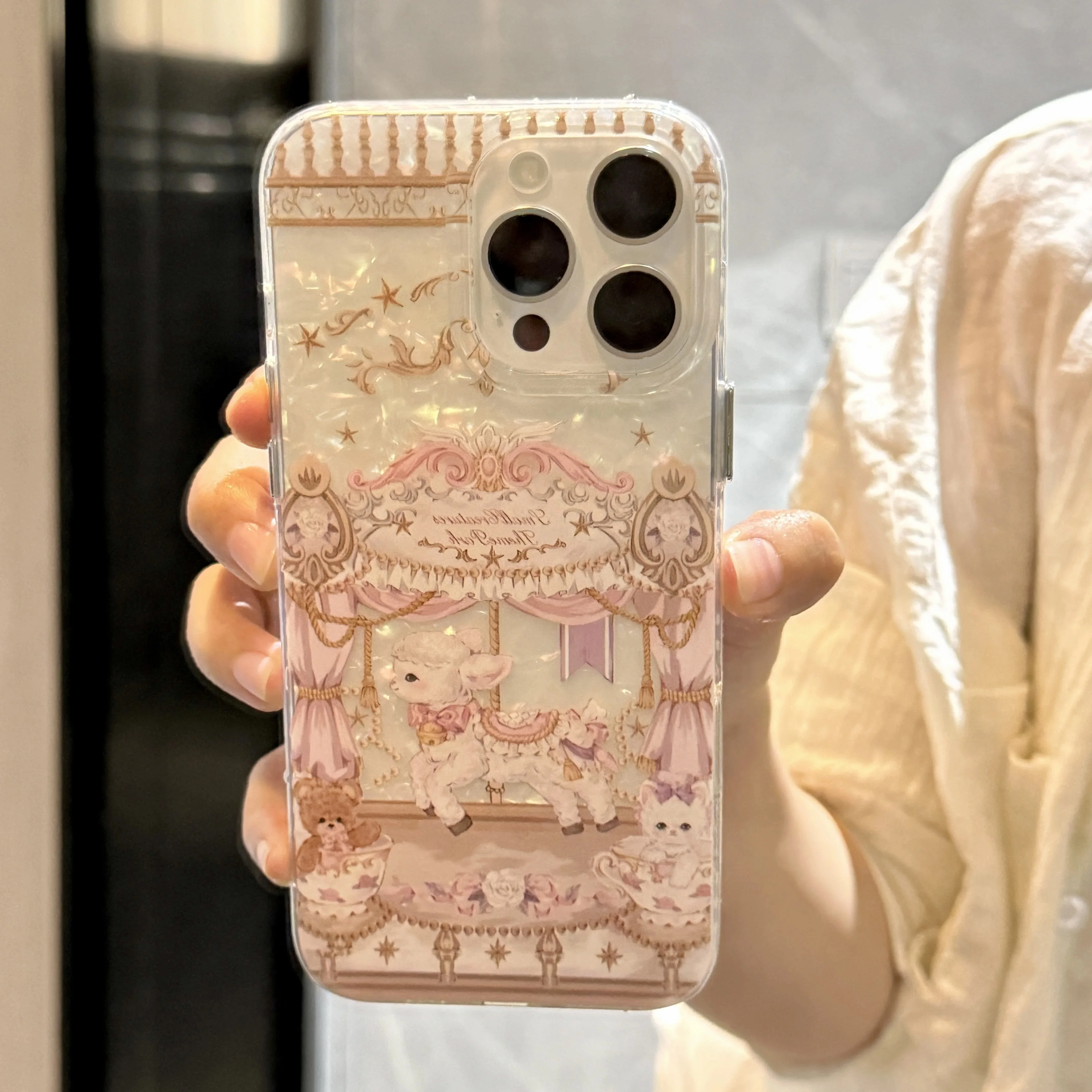 Dreamy Cartoon Lamb Carousel Shining Phone Case - Y2K Anti-Fall Cover
