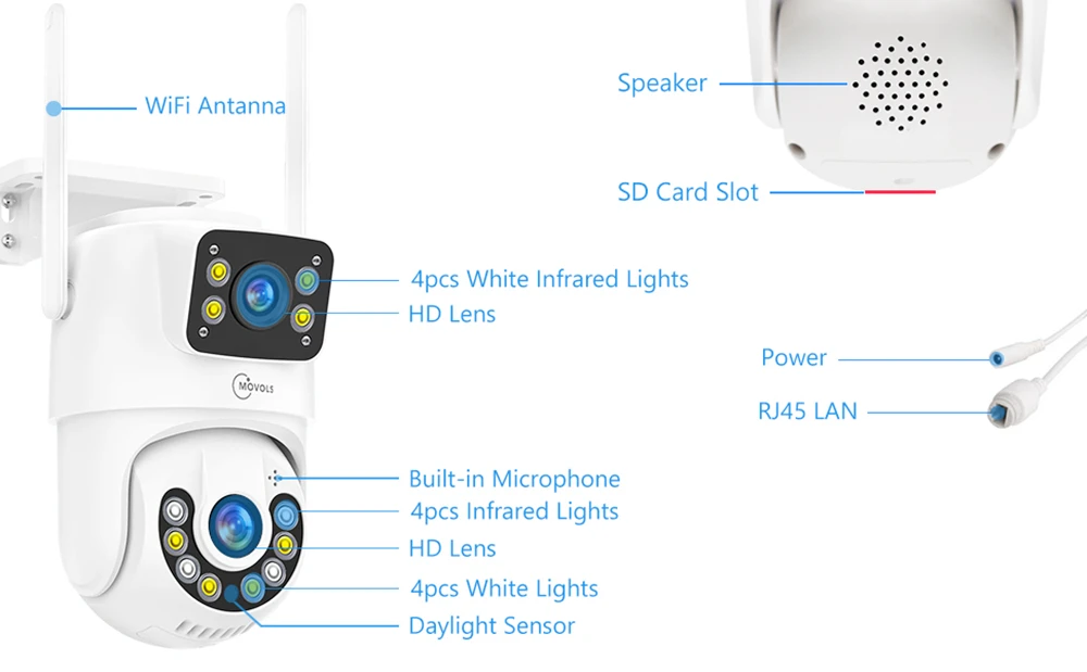 Movols 1080P PTZ IP Camera Two-way Audio WIFI Wireless Smart Tracking Security S