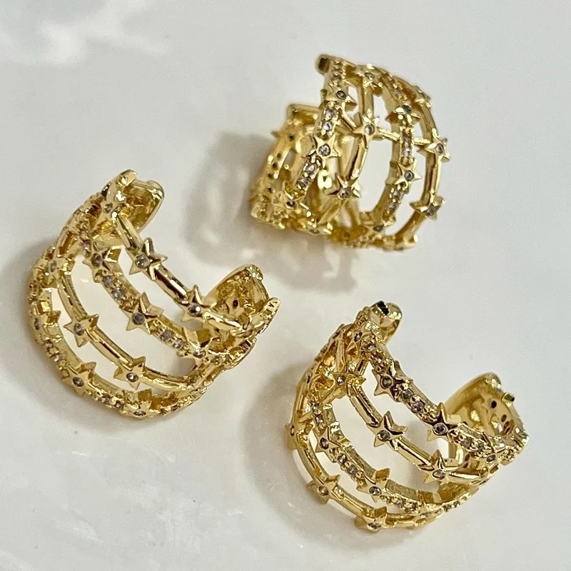

BenS Cool Stars Ear cuffs C shape ear clips Cubic zirconia clip on earrings No-piercing earrings women Fashion Jewelry wholesale