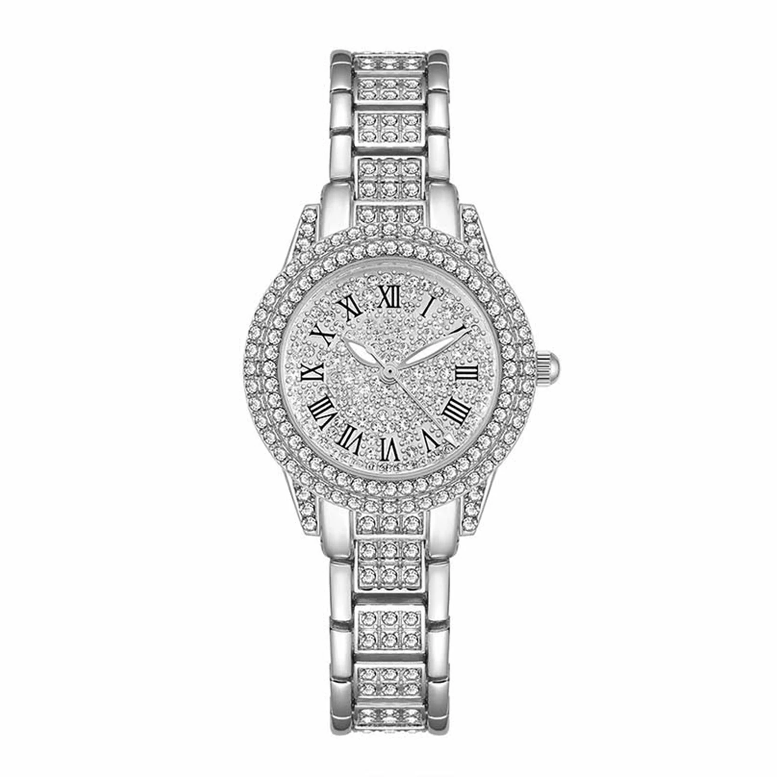 

Ladies Luxurious Round Bracelet Watch Alloy Bracelet Watch with Sparkling Faux Diamond for Valentine's Day Christmas Gift