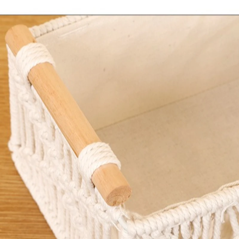 Cotton Rope Storage Box - Handwoven Jute Organizer Basket, Desktop Organizer Bin for Home Office, Practical Storage Container