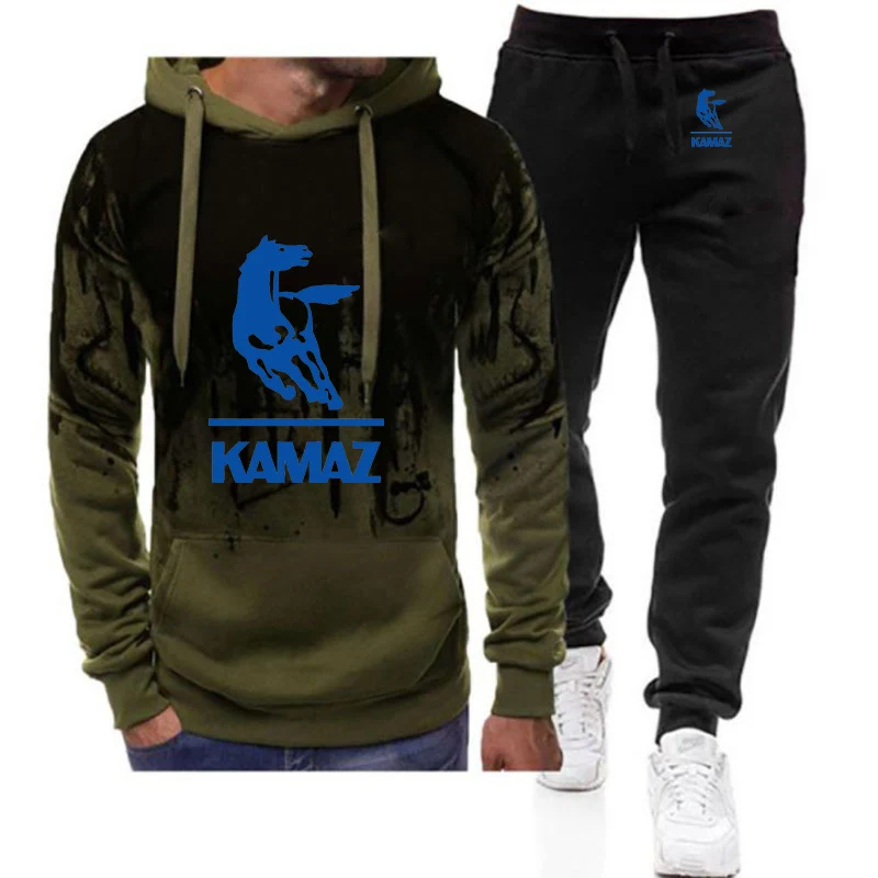 2023 Camaz men's new hooded sweatshirt hooded+trousers two-piece spring gradient hooded casual sweatpants suit