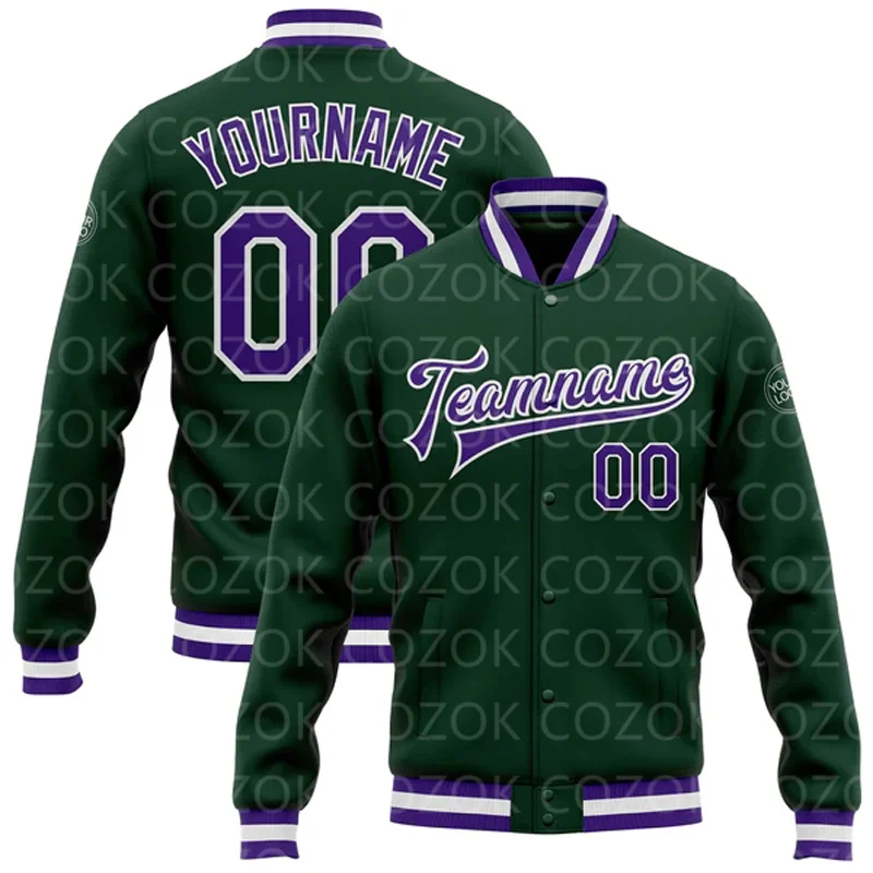 3D Printed Baseball Button Jacket Bomber Full-Snap Varsity Letterman Jacket