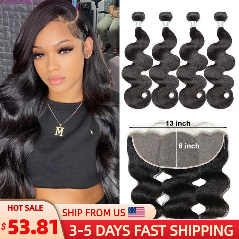 Maxine body wave bundles with 13x6 frontal closure hd lace frontal with