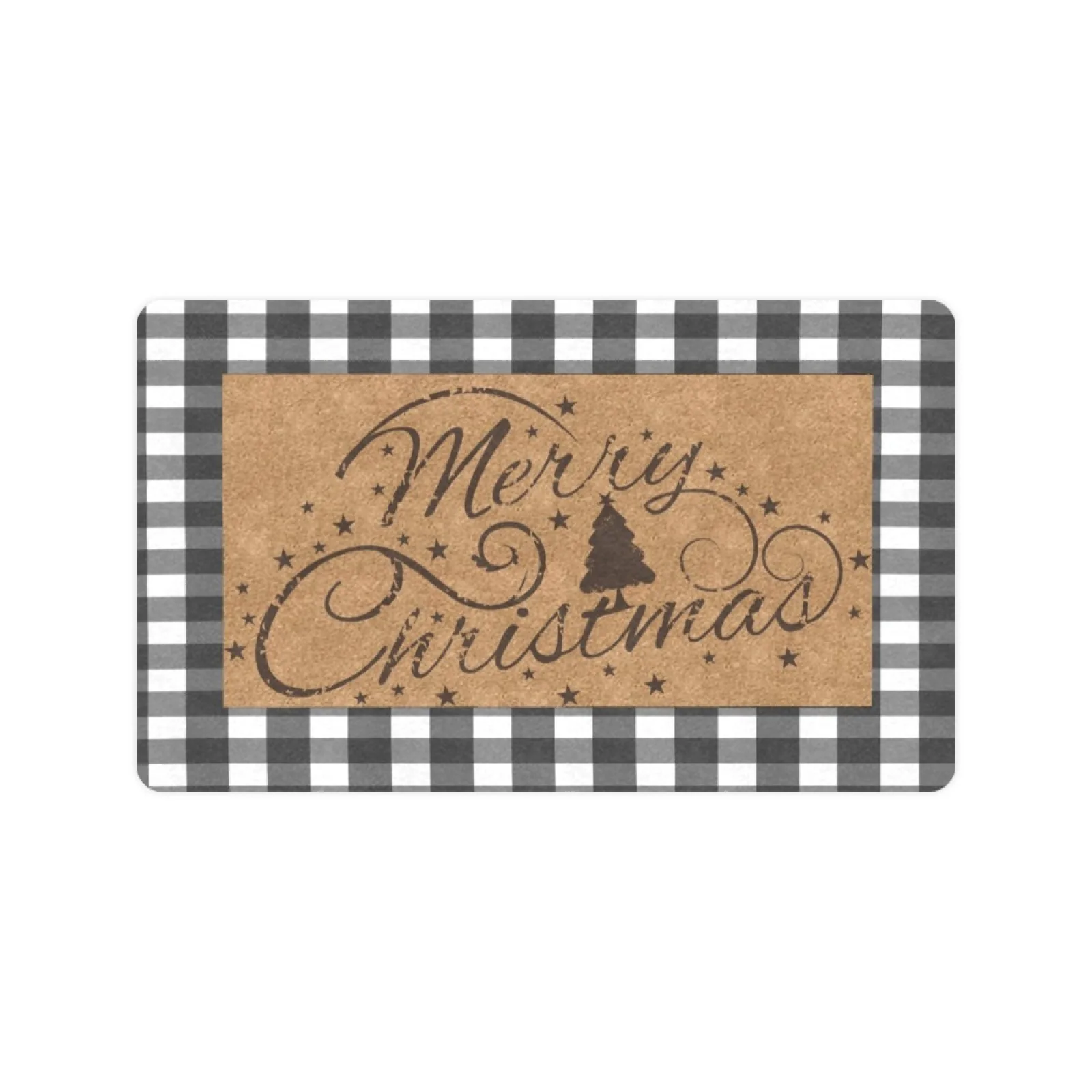 

Merry Christmas Black Plaid Floor Door Mat Outdoor Rubber Welcome Kitchen Shower Porch Decor Shoe Garage Rug Patio Front Doormat