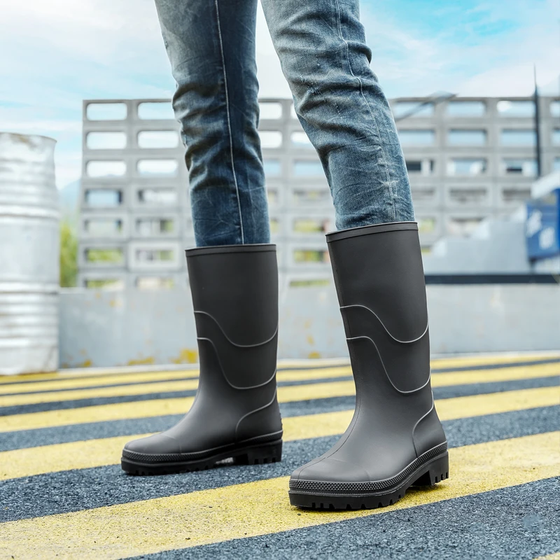 Bottes de pluie PVC mi-mollet homme imperméables antidérapantes pour pêche et activités nautiques