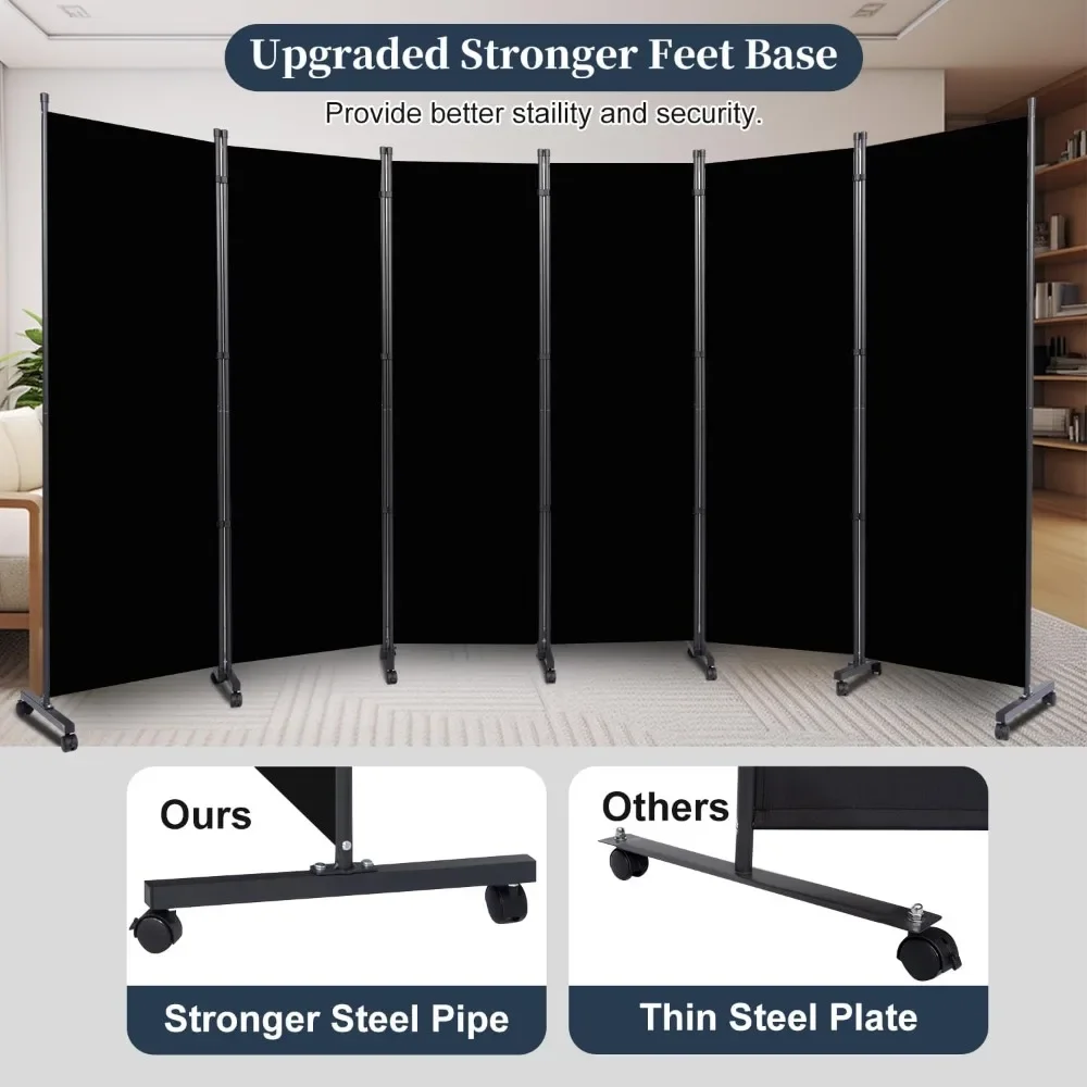 Room Divider Folding Privacy Screens with Lockable Wheels, 132'' Partition Room Dividers Freestanding Divider Fabric Panel