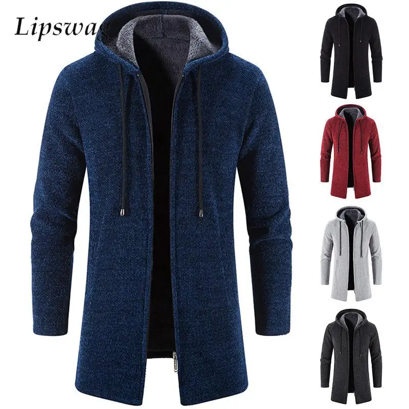 

2023 Autumn Winter Mens Warm Jackets Knitted Hooded Long Sleeve Slim Sweatercoat Men Clothing Vintage Zip-up Cardigan Sweaters